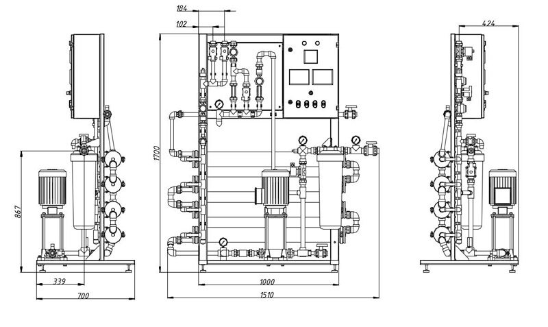 Установка обратного осмоса 250-1000 л/ч - Чертеж общего вида